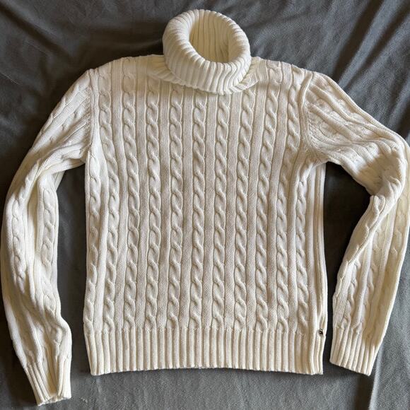 Tommy Hilfiger 2005 Turtle-Neck Cable Knit Cream Fisherman Sweater Women Small - Picture 1 of 6